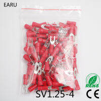 SV1.25-4 สีแดง Furcate ส้อม Spade 22 ~ 16AWG ลวด CRIMP pressed เทอร์มินัลสายเชื่อมต่อสายเคเบิล 100 ชิ้น/แพ็ค SV1-4 SV-yfm6