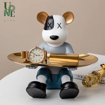 UoneHome พร้อมส่ง ♥ H005 รูปปั้นตุ๊กตาหมี นั่งถือถาดทอง รูปปั้นเรซิน ของแต่งบ้าน ห้องนั่งเล่น สำนักงาน ของขวัญน่ารัก