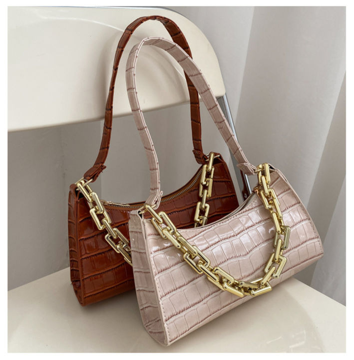 2022-pu-leather-handbag-solid-color-women-shoulder-fashion-totes-chain-retro-crocodile-pattern-new