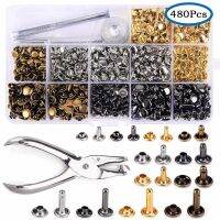 480 pcs Metal Double Cap Rivets Stud Rapid Rivets Collision Nail Metal Spike Leather Craft Repair 4 Colors 3 Sizeswith Fix Tool