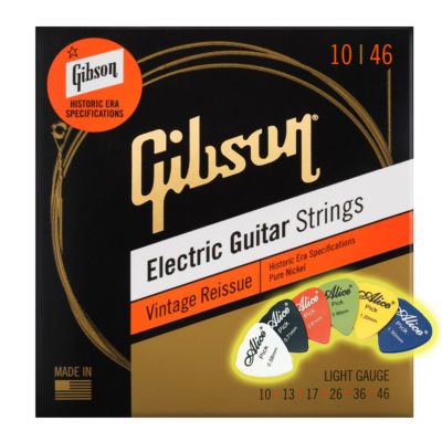 แถมปิ๊ก!! สายกีตาร์ไฟฟ้า Gibson ของแท้ 100% USA รุ่น Vintage Reissue ชุด 6 เส้น เบอร์ 9 10 11