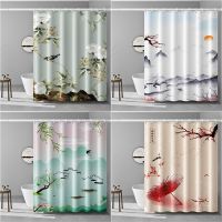 Punch-free Chinese shower curtain waterproof mildew-proof shower curtain cloth toilet partition curtain door curtain bathroom curtain FE2B