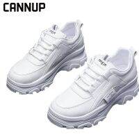 ♗ CANNUP รองเท้าผ้าใบ เสริมส้น 5 ซม. สีขาว แฟชั่นสำหรับผู้หญิง 0709001