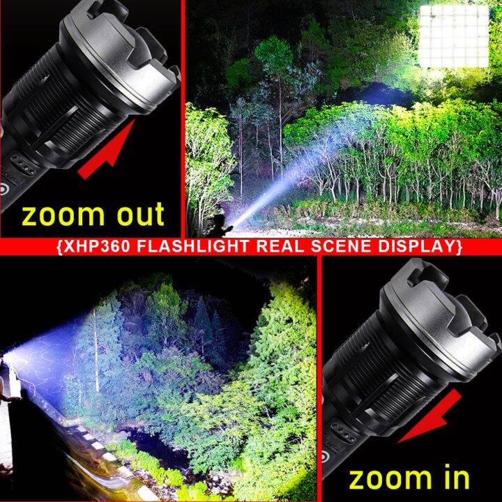 xhp360-flashlight-ไฟฉายสปอตไลท์-ไฟฉายแรงสูง-ไฟฉาย-อลูมิเนียมอัลลอยด์-with-1-26650-battery-ledยุทธวิธีแบบพกพาชาร์จมือถือได้-แรงสูงชาร์จ-usb-ไฟฉายแบบชาร์จ-สว่างมาก-ปรับได้-7-mode-โหมดสว่างมากสำหรับการตั