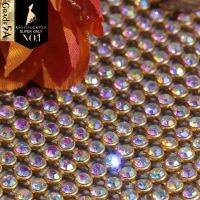 Crystal Castle Sparkle SS8.5 Hotfix Rhinestone Mesh Crystal AB Gold Metal Base Strass Trim Textile Hot fix Rhinestones Sheet