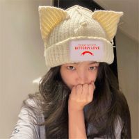 หมวกถักชุดฤดูหนาวถักรูปหมูคู่ของ OKDEALS Topi Dingin หมวกขนสัตว์