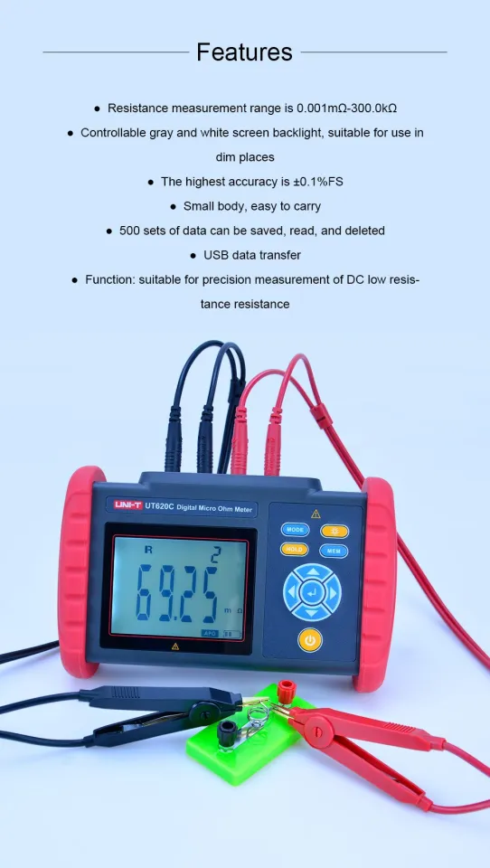 UNI-T UT620C Digital DC Low Resistance Meter Micro Ohm Meter Cable  Wire/Coil/Motor Resistance Tester