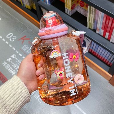 【JH】 Large-capacity water cup with scale portable girl high-value straw mixing student cute net red sports kettle