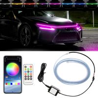 【LZ】☞❅✧  Led Car Hood Lights RGB Colorful Stripe Drl Daytime Running Lights Headlight With APP Remote Control Turn Signal Lamp 12V