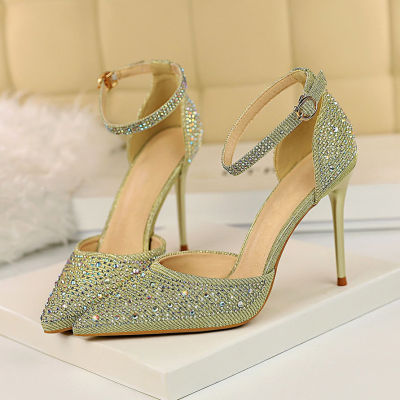 Sexy Women 10cm High Heels Sandals Wedding Scarpins Glitter Bridal Heels Fetish Stiletto Crystal Glitter Bright Pumps Shoes