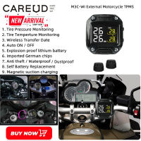 CAREUD M3C-WI-S จักรยานยนต์ไร้สายจอแสดงผล TPMS LCD ยางรถจักรยานยนต์เครื่องวัดความดันลมยางความดันพร้อมเซ็นเซอร์ภายนอก2ตัวสำหรับยามาฮ่าเคทีเอ็มฮอนด้าคาวาซากิ Suzuki