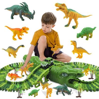 153Pcs DIY Dinosaur Electric Rail Car Railway Toy Set Flexible Changeable Assembled Building Blocks Track for Boy Kids Toys Gift