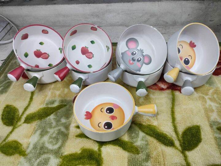 (MELAWARE) Cute Round Soup Bowl with Handle Assorted Design (Small