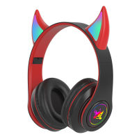 Flash Light Cute Devil Ear Wireless Headphones Hifi Bluetooth Earphones With Mic Gift Kid Girl Music Headset Gaming Child Helmet