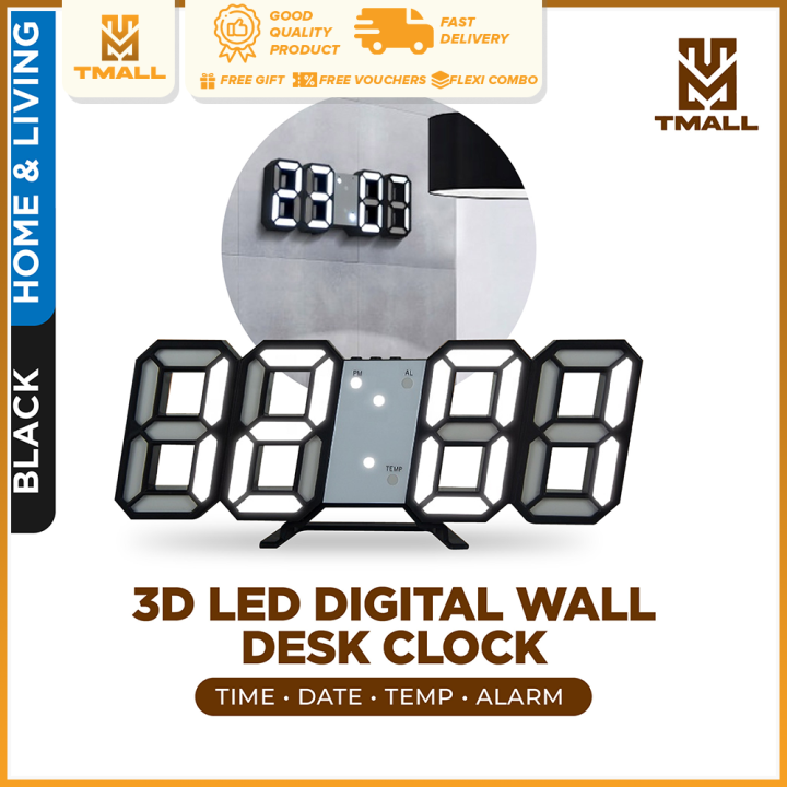 TMall 3D Wall Clock Desk Clock LED Minimalist 3D LED Clock Wall Mount