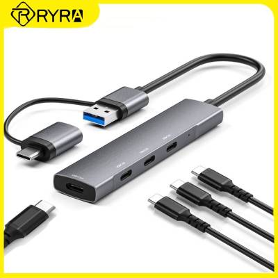 Hyra 4 In 1 USB3.0ฮับ Type C อะแดปเตอร์หลายตัวแยกพอร์ต5Gbps แท่นวางอุปกรณ์ตัวขยายฮับคอมพิวเตอร์แล็ปท็อป USB ฮับ C ด็อกต่อขยาย Feona