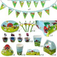 92pcs For 10 Kids Farm Animals Pig Cow Theme Birthday Party Supplies Tableware Set Plate Cup Straw Banner Tablecloth Etc.