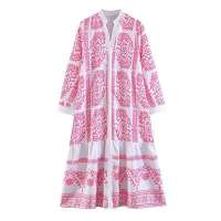 SuperAen 2021 Summer Korea Fashion All Match loose Printed Shirt A Line Full Long Dress for Women