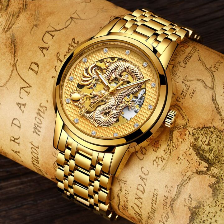 wishdoit-นาฬิกาผู้ชายสไตล์จีน-นาฬิกามังกรบินสายเหล็กหน้าปัดขนาดใหญ่แบรนด์นาฬิกาไขลานอัตโนมัติ