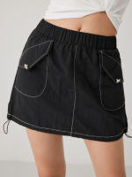 Cider Mid Waist Drawstring Parachute Mini Skirt