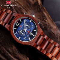 2021 New Mens Wood Watch European and American Large Dial Multi-function Quartz Watch Calendar Hot Sports Watch