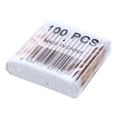 【LZ】℡✁  100 unidades/pacote cabeça dupla cotonete de algodão de bambu gomos de algodão médica limpeza da orelha varas de madeira cotonetes de algodão transporte da gota