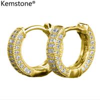 Kemstone แฟชั่นของผู้หญิง 18 K ชุบทอง AAA Cubic ซิลิโคนฝัง MINI ตุ้มหูแบบห่วงแบบลายฉลุ