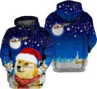 LUXTNQN Merry Christmas Funny Doge_Dog Reindeer Sled Caravan Full Printed Hoodie Women Men Boy Girl