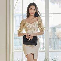 【jw】✣▼  new arrival women v-neck formal dress fashion casual comfortable party elegant cute slim perspective asymmetrical