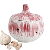 Garlic Keeper Storage Container Ceramic Potato Onion Garlic Storage Vent Design Dried Chilli Container Saver With Lid For Home