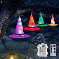 Halloween Witch Hat String Light Remote Control Timer LED Luminous Hats for Outdoor Tree Porch Yard Decoration