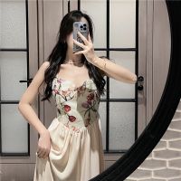 COD DSTGRTYTRUYUY Korean Party Sling Dress Ladies Summer Fashion V Neck Versatile A-Line Dress Vacation Beach Midi Dress 2022