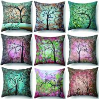 45x45cm Village Pillow Case Modern Home Decorative Trees and Flowers Pillowcase for Living Room Soft Cushion Pillow Cover