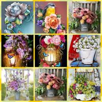 5D DIY Diamond Painting Art Craft Kit "Flowers" Rhinestone Round Diamond Cross Stitch Kit Diamond Embroidery Home Decor Gift