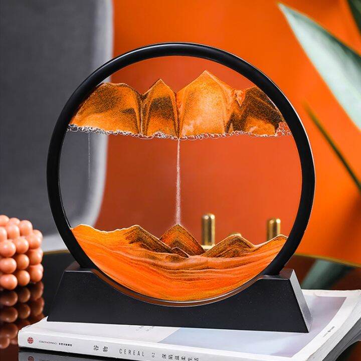 cw-7inch-hourglass-painting-picture-round-glass-sandscape-in-display-flowing-frame