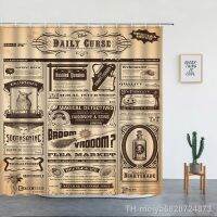 【hot】۞  Shower Curtain Old Historic Newspaper French Paper Lettering Design Fabric Set with Hooks