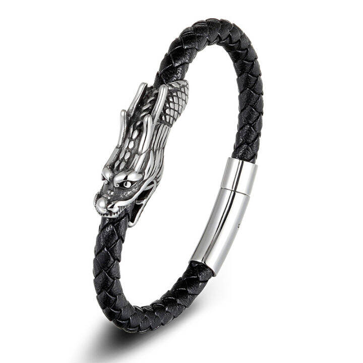 bangle-braided-black-cuff-stainless-steel-jewelry-dragon-head-bracelet-bracelet