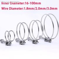 ✲№♤ 1PCS 304 Stainless Steel Double Wire Throat Hoop Hose Clamp Adjust Clip Holding Fastening Water Rubber Pipe Clamp ID 16-100mm