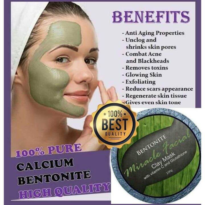 100 AUTHENTIC BENTONITE FACIAL CLAY MASK MIRACLE CLAY MASK with