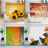 Autumn Plant Shower Curtain Hooks Sunflower Dandelion Tropical Palm Leaf Home Decoration Bathroom Polyester Hanging Curtains Set