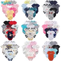 Kiddiezoom ชุดจั๊มสูทรอมเปอร์ แขนสั้น ผ้าฝ้าย พิมพ์ลาย Roupas De Bebe สีพื้น สําหรับเด็กทารกผู้ชาย และผู้หญิง 8 ชิ้น