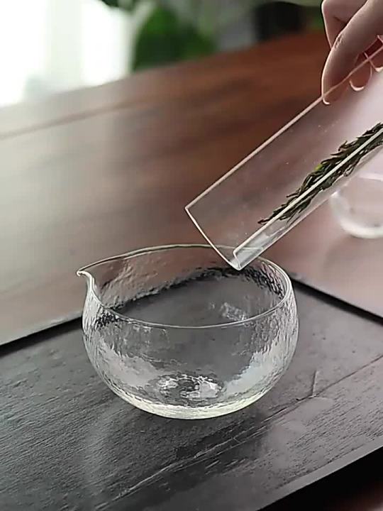 Textured Glass Matcha Bowl with Spout and spoon Unique Water