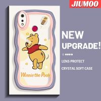 เคส JIUMOO สำหรับ Realme 3 Pro เคส3i Realme น่ารักวินนี่ช้อนส้อมมีดหมีพูห์สีสันสดใสลายคลื่นขอบเคสโทรศัพท์โปร่งใสนิ่มเคสกันกระแทกเรียบป้องกันเลนส์กล้องเคสซิลิโคนใส