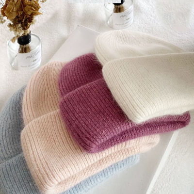 Winter Knitted Beanies Hat Women Rabbit fur Velvet Thick Warm Beanie Skullies Hat Female Knit Letter Beanie Women Outdoor Riding