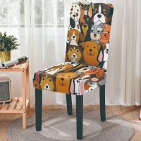 Cute Pet Dog Cat Pattern Cartoon Style Dust-proof High Back Stretch Office Chair Protector Elastic Dining Room Seat Covers Sofa Covers  Slips