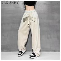 [ส่งของ]DaDuHey Womens American-Style R Hiphop High Street Letter Embroidered Pants Loose Wide Leg Drooping Straight Casual Pant