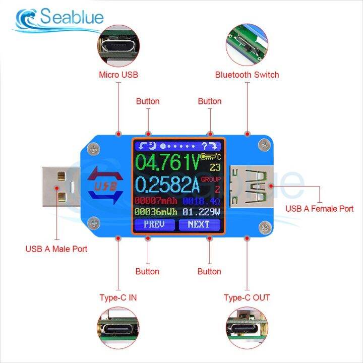 stitches-n-clays-um25-um25c-usb-2-0-type-c-จอแสดงผลสี-lcd-โวลต์มิเตอร์แอมมิเตอร์แรงดันไฟฟ้าความต้านทางกระแสไฟ-usb-เมตรเครื่องทดสอบ-usb