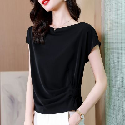 Ms chiffon shirt into summer in 2023 the new western style jacket chic small unlined upper garment of a T-shirt with short sleeves shirt