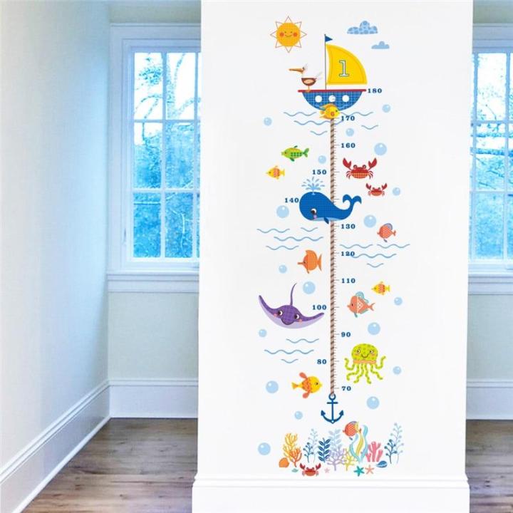 cartoon-shark-fish-boat-height-measure-wall-sticker-for-kids-room-pvc-growth-chart-wall-decals-posters-mural-bathroom-decor