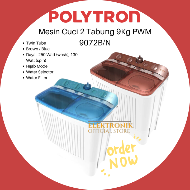 POLYTRON MESIN CUCI 2 TABUNG PWM 9072 B/N 9KG | Lazada Indonesia